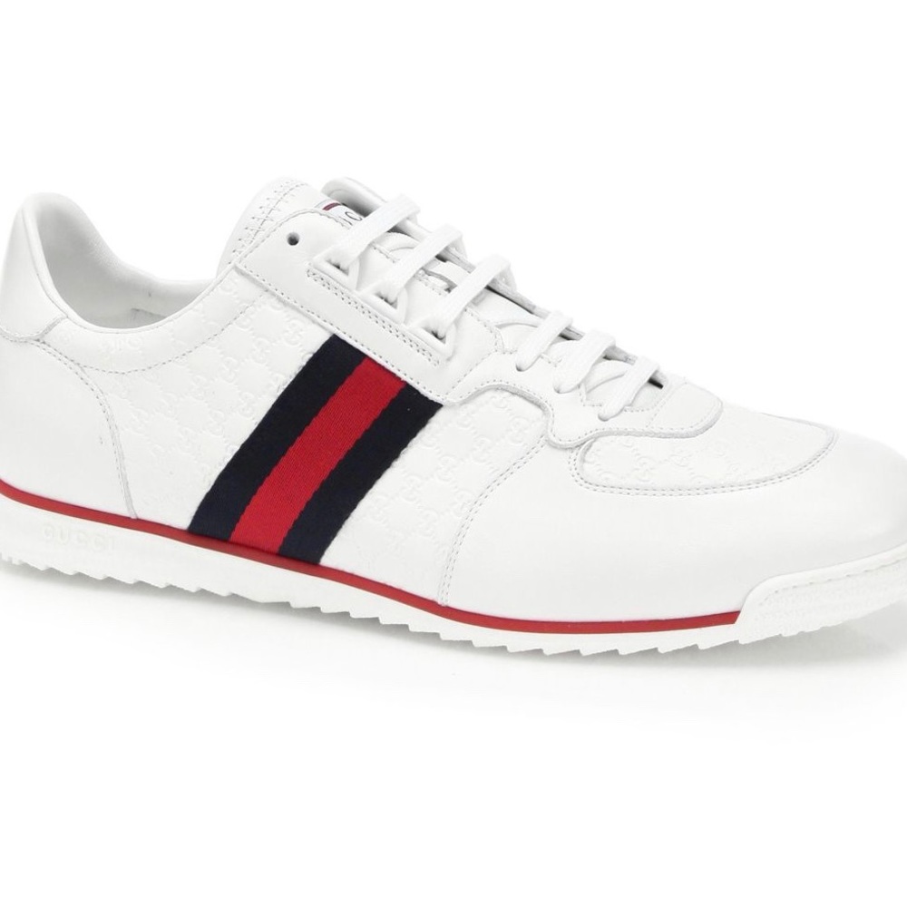 Men’s Gucci Leather Sneaker with Web